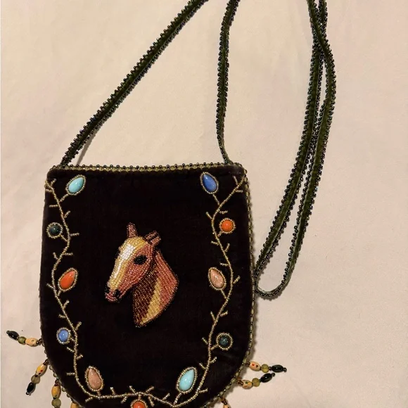 Vintage Velvet Beaded Horse Design Crossbody with Unique Detailing - Picture 10 of 10